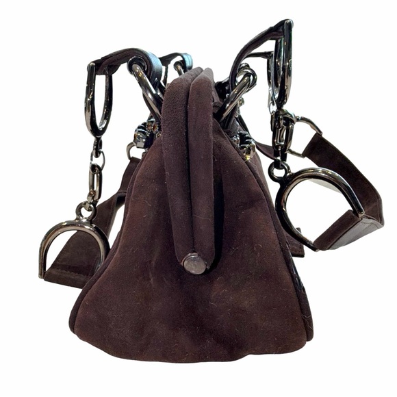 Stuart Weitzman Brown Suede Shoulder Bag I Crystal Buckle Hardware - Picture 6 of 13